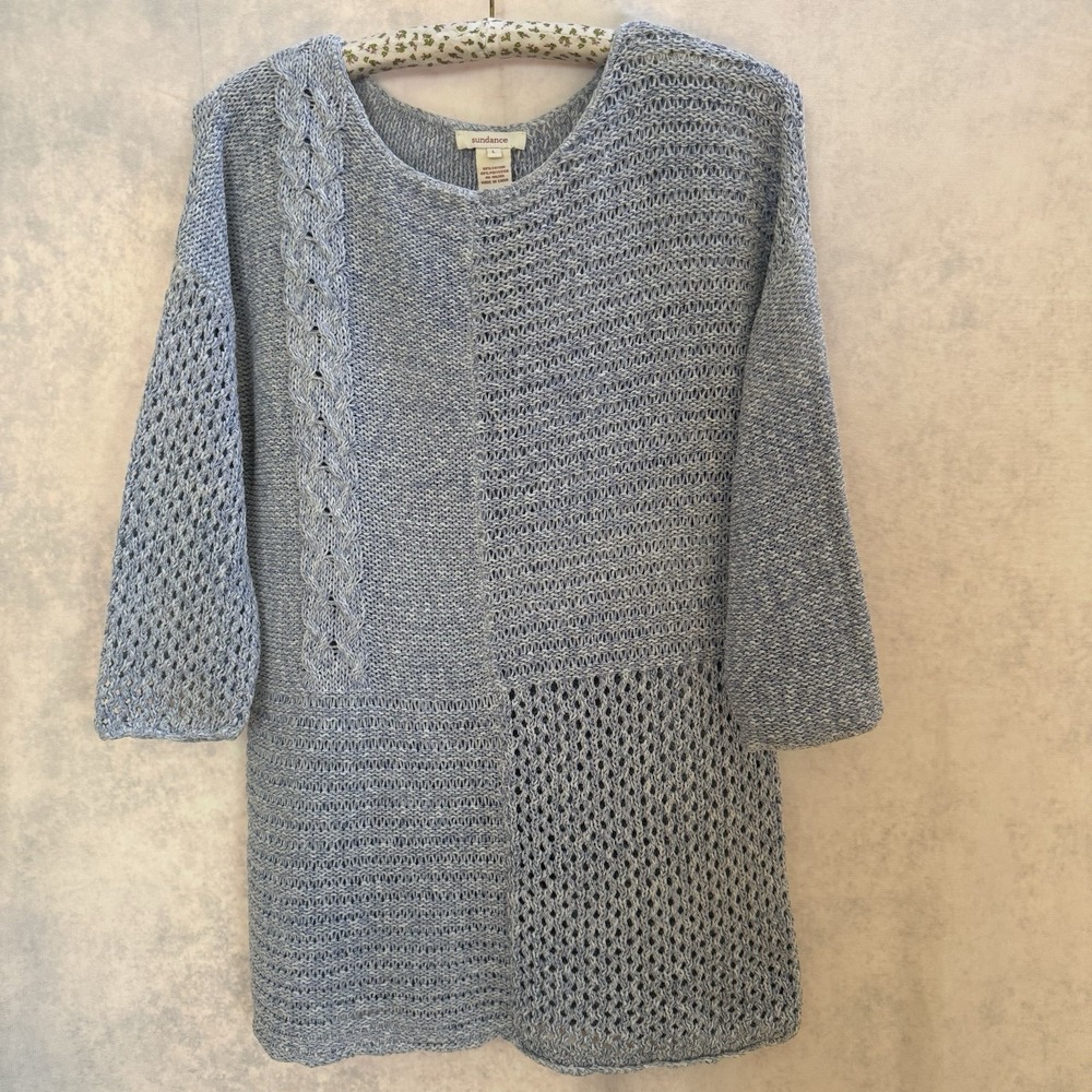 Sundance Open Knit Loose Round Neck Sweater Casual Cozy Boho Comfy L